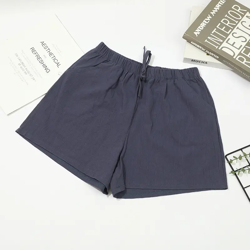 Women Cotton Linen Shorts Summer Elastic Waist Large - Image 2