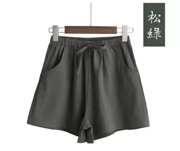 Women Cotton Linen Shorts Summer Elastic Waist Large - Image 10