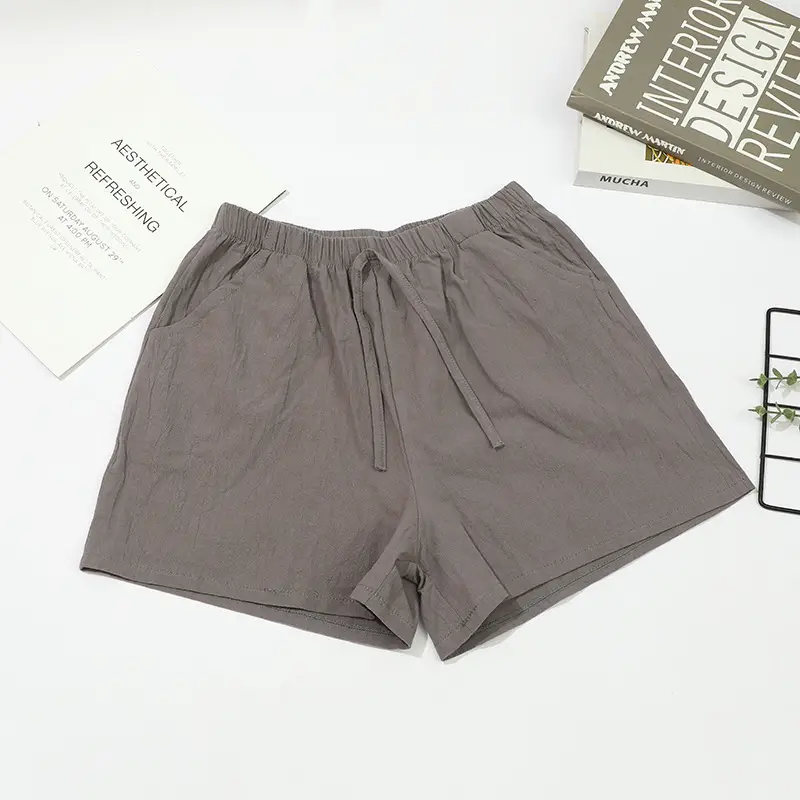 Women Cotton Linen Shorts Summer Elastic Waist Large - Image 5