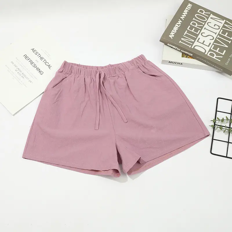 Women Cotton Linen Shorts Summer Elastic Waist Large - Image 6