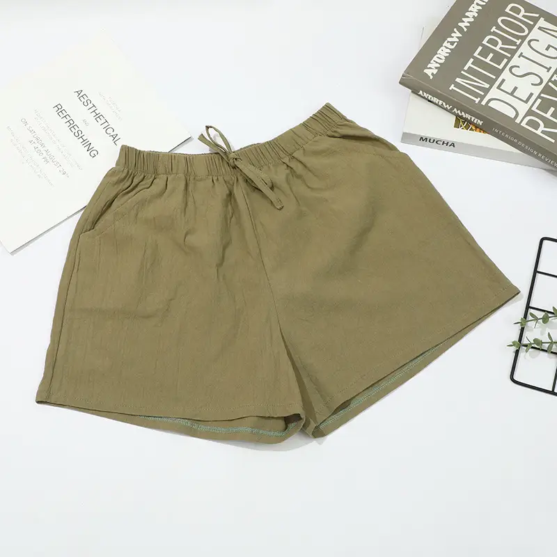 Women Cotton Linen Shorts Summer Elastic Waist Large - Image 8