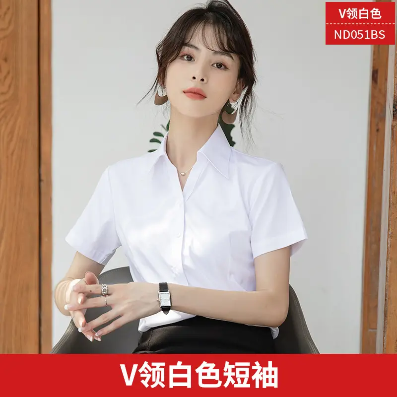 Spring and Summer New Women's Long-Sleeved White Shirt Professional Formal Short-Sleeved Work Clothes Suit Shirt Top Elegant
