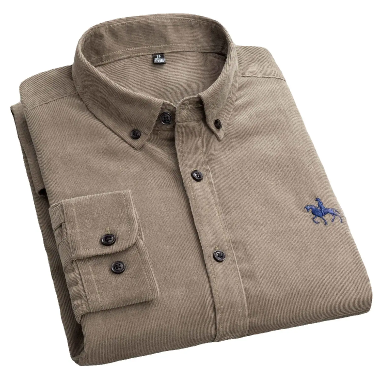 Men Cotton Corduroy Shirt Light Blue Button Front - Image 14