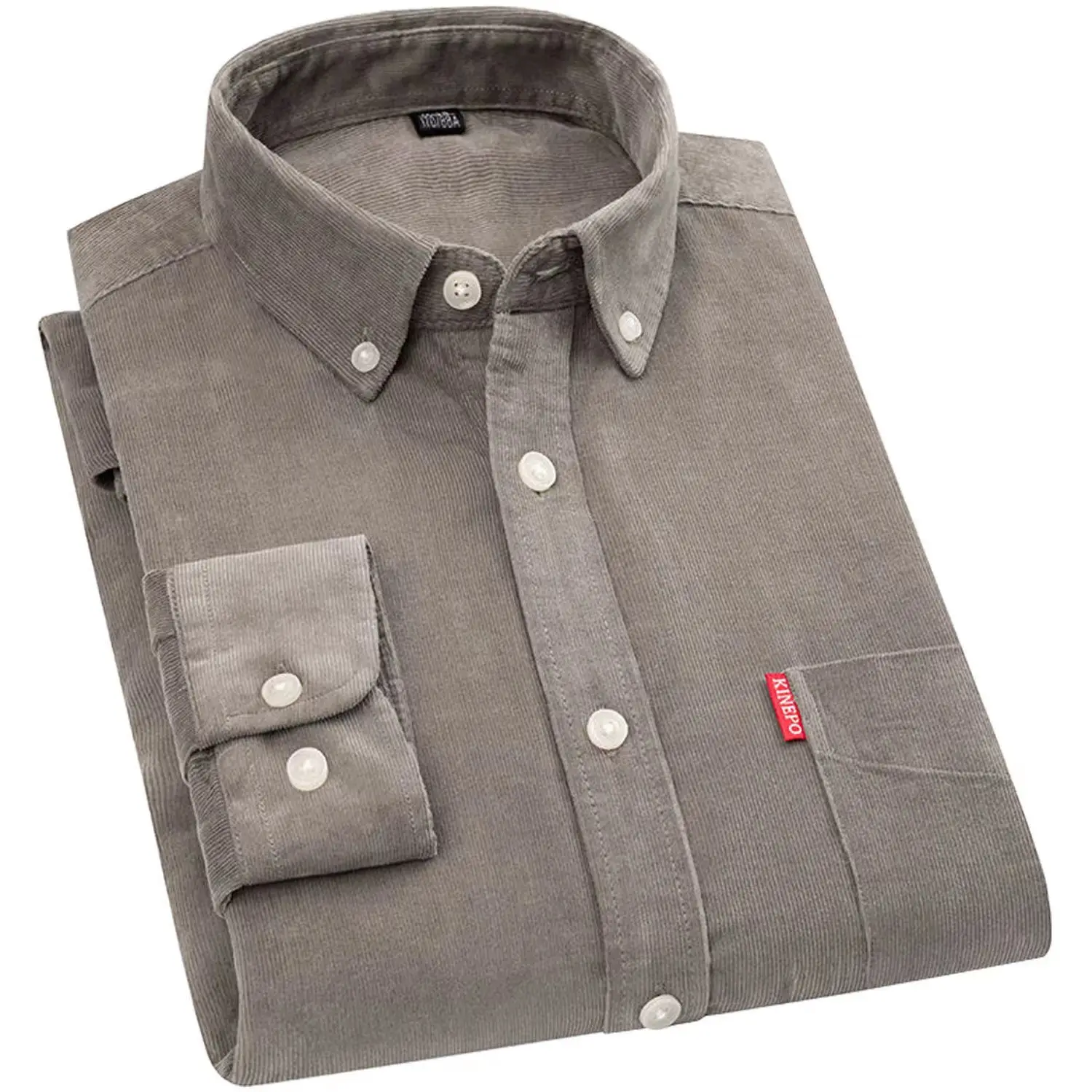 Men Cotton Corduroy Shirt Light Blue Button Front - Image 10