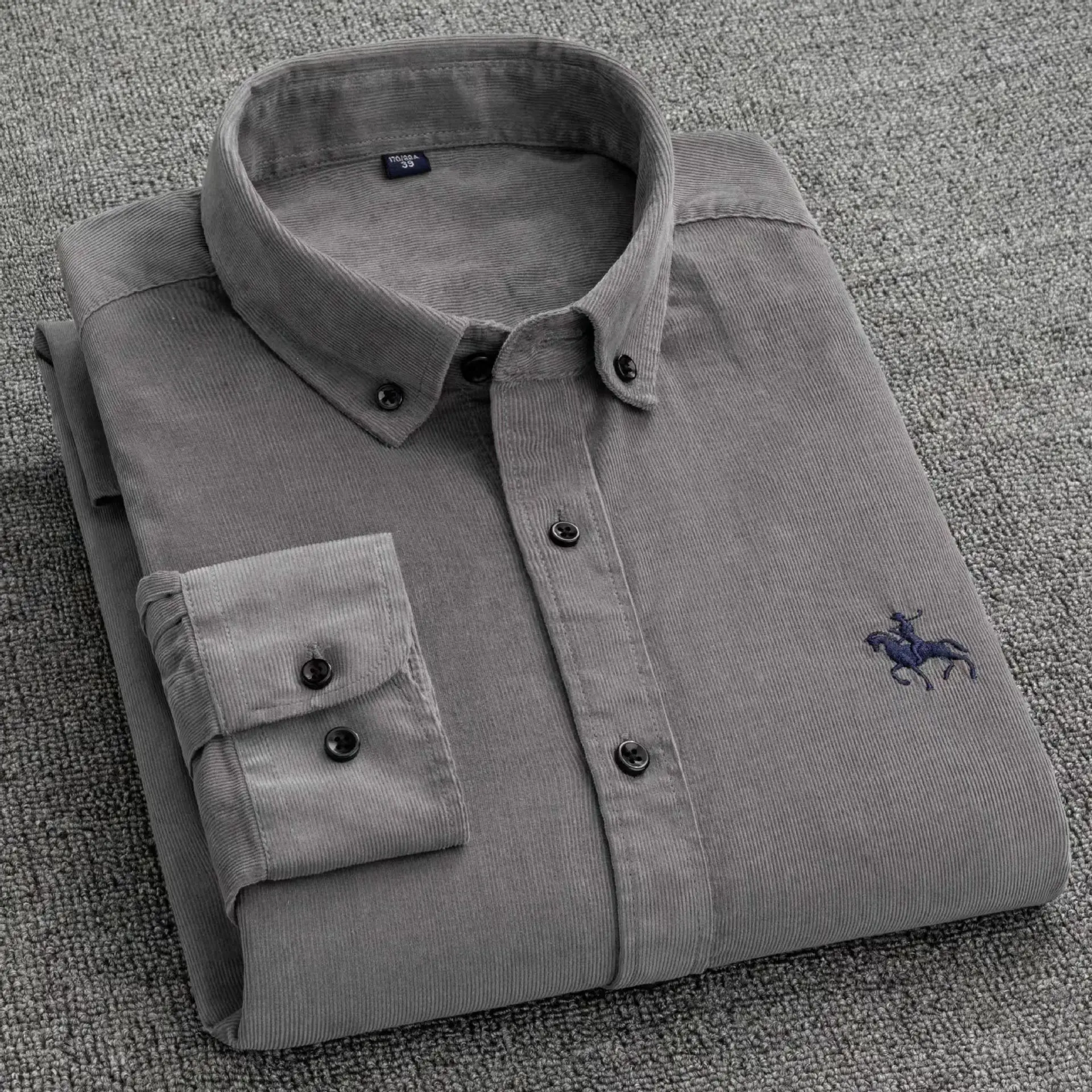 Men Cotton Corduroy Shirt Light Blue Button Front - Image 11