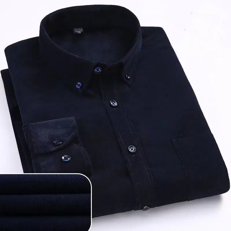 Men Cotton Corduroy Shirt Light Blue Button Front - Image 4