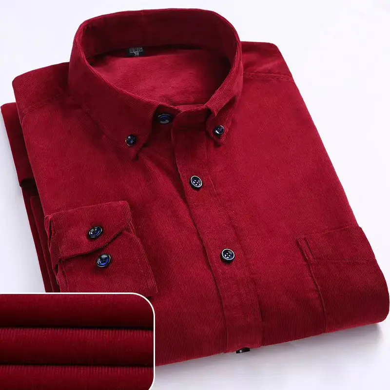Men Cotton Corduroy Shirt Light Blue Button Front - Image 6