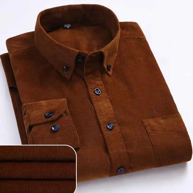 Men Cotton Corduroy Shirt Light Blue Button Front - Image 7