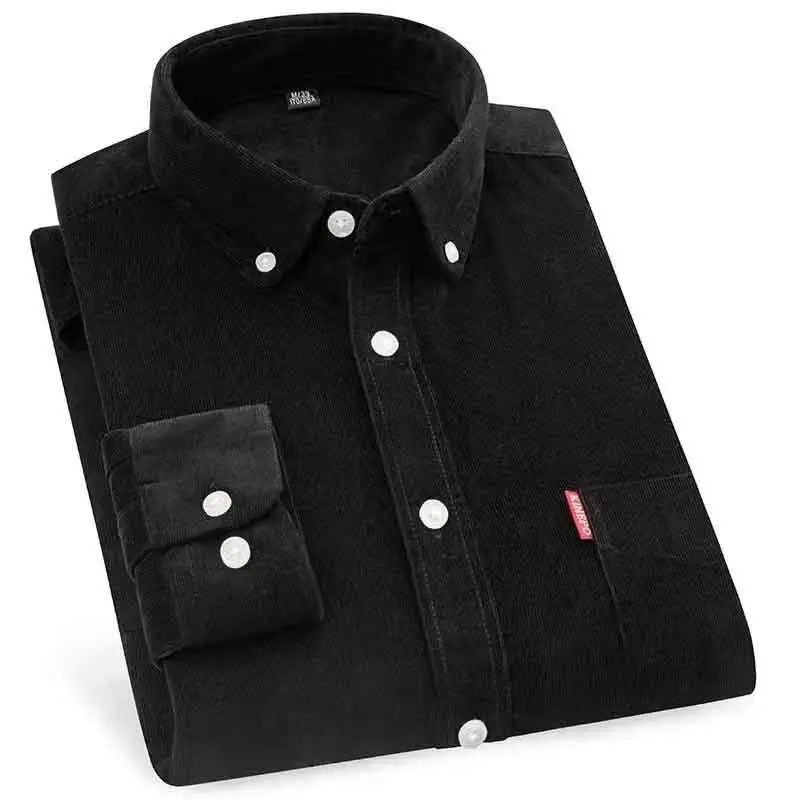 Men Cotton Corduroy Shirt Light Blue Button Front - Image 8