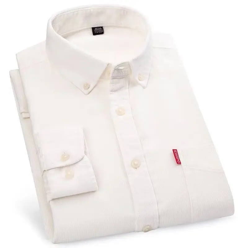 Men Cotton Corduroy Shirt Light Blue Button Front - Image 9