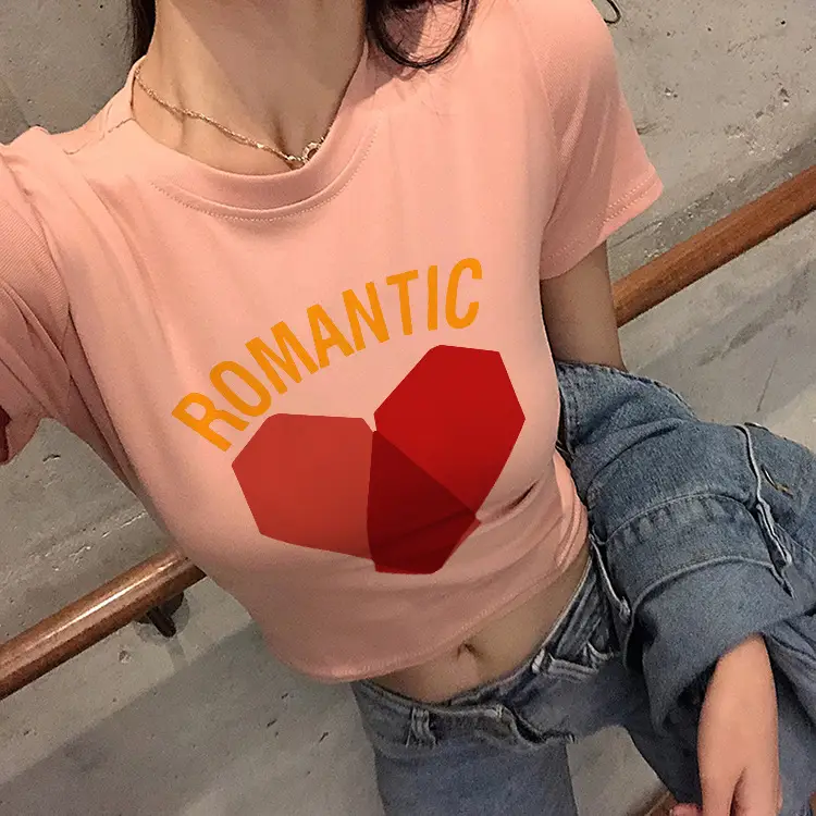 Women Yellow Heart Print Short T-Shirt 2025 - Image 3