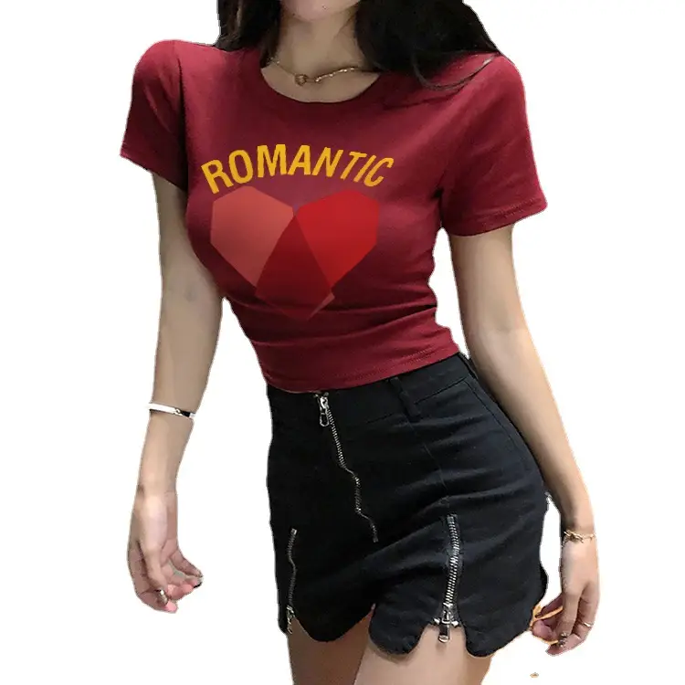 Women Yellow Heart Print Short T-Shirt 2025 - Image 7