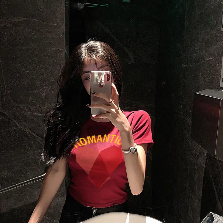 Women Yellow Heart Print Short T-Shirt 2025 — feature 11
