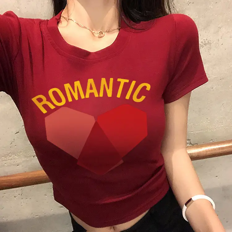 Women Yellow Heart Print Short T-Shirt 2025 - Image 5