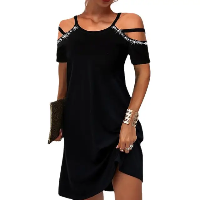 Black Sequin Shoulder Dress for Women Summer - Image 4
