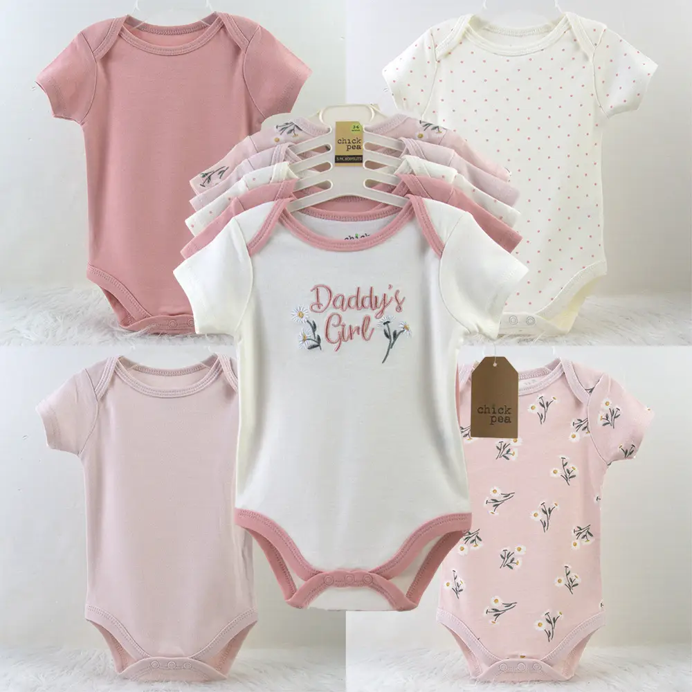 Newborn Baby 5-Pack Bodysuit Set Pink White