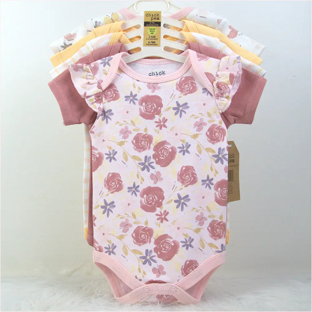 Newborn Baby 5-Pack Bodysuit Set Pink White