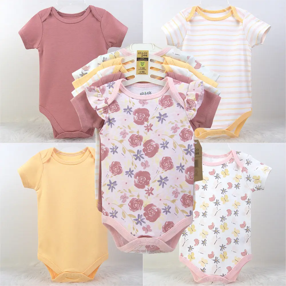 Newborn Baby 5-Pack Bodysuit Set Pink White