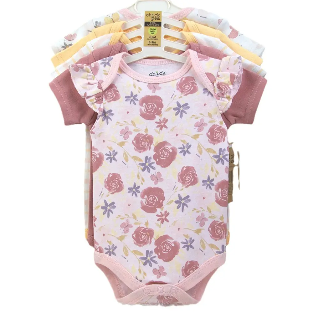 Newborn Baby 5-Pack Bodysuit Set Pink White