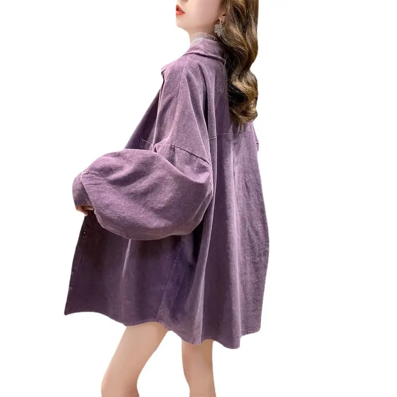 Women Korean Commuter Coat Corduroy Lapel Long Sleeve Shirt - Image 8