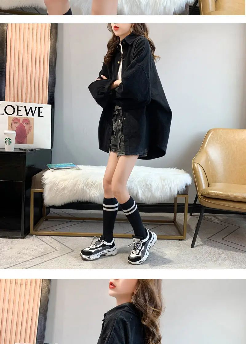 Women Korean Commuter Coat Corduroy Lapel Long Sleeve Shirt — feature 10