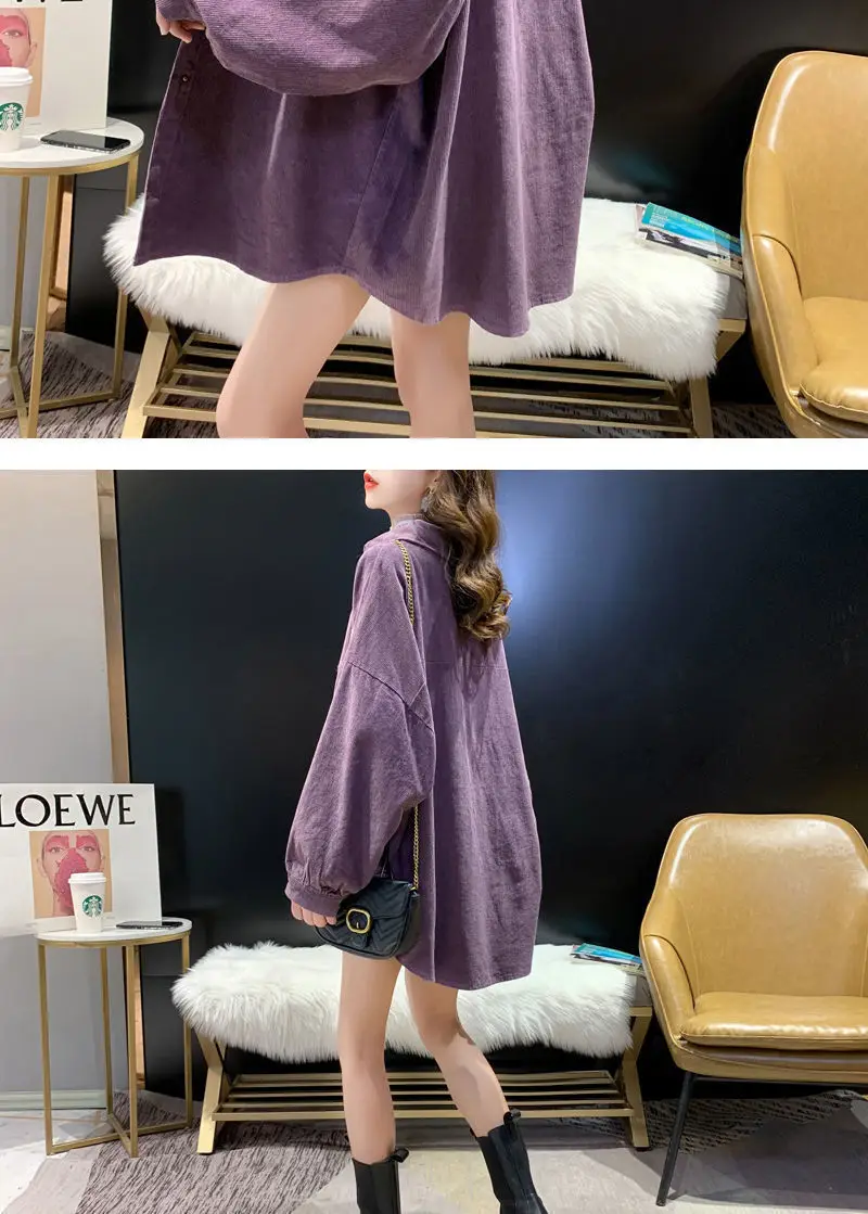 Women Korean Commuter Coat Corduroy Lapel Long Sleeve Shirt — feature 6