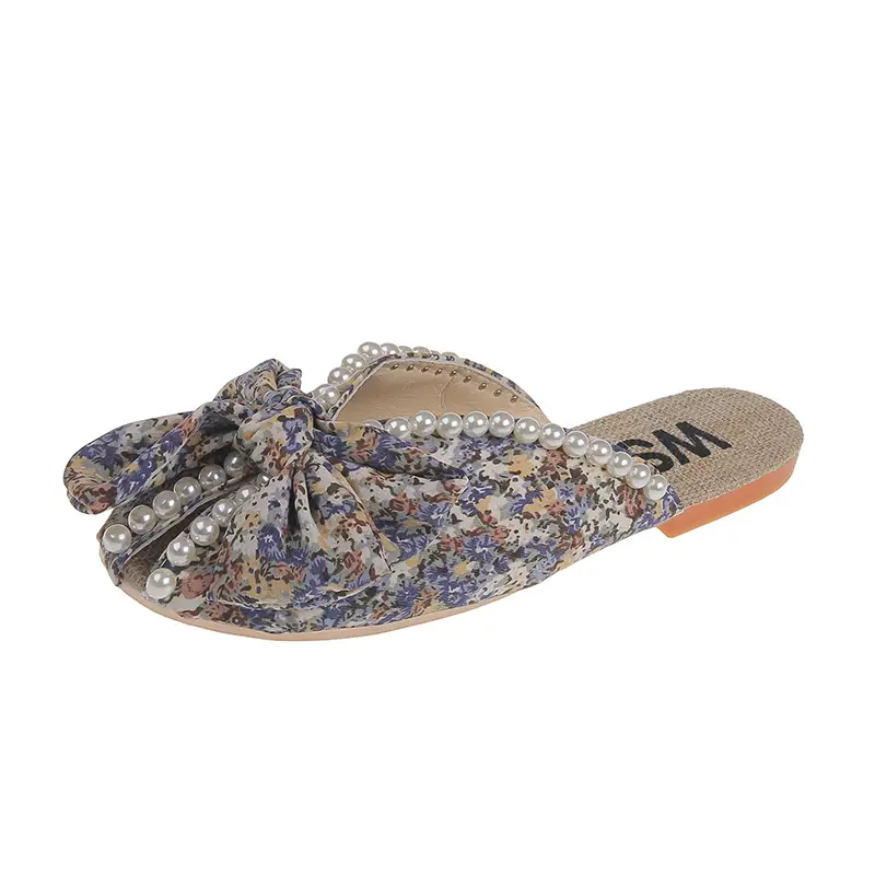 Women's Summer Outdoor Slippers with Small Floral Design, Closed-Toe Bowknot Flat Canvas Mules, Breathable and Lightweight - Image 7