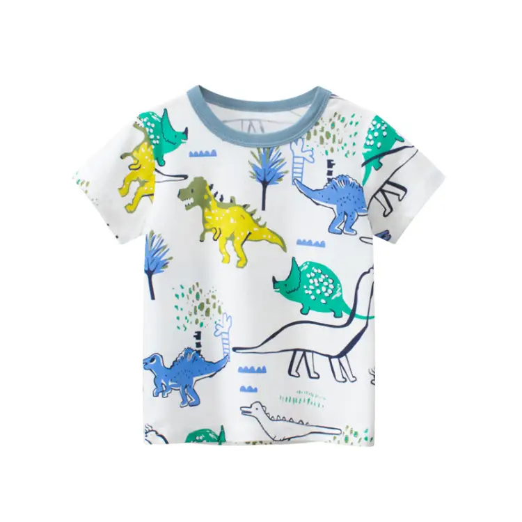 Kids Cotton T-Shirt with Dinosaur Print White - Image 2