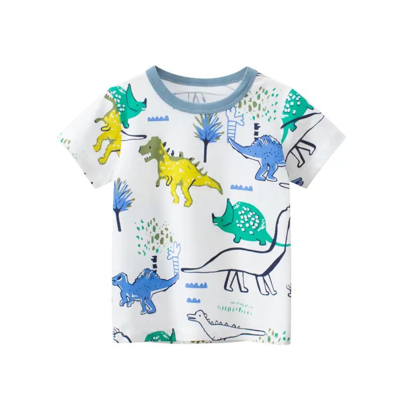 Kids Cotton T-Shirt with Dinosaur Print White - Image 6