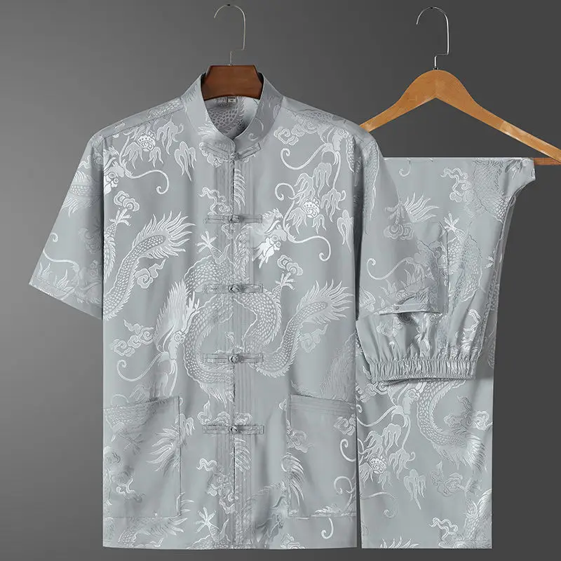 Ice Silk Chinese Tang Suit for Elderly Men