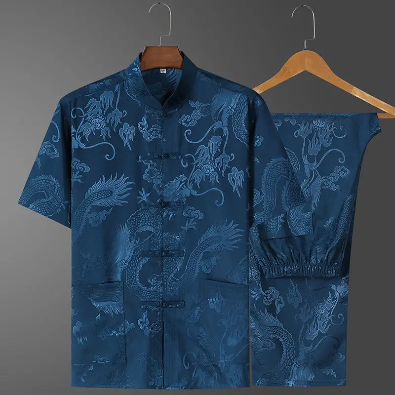 Ice Silk Chinese Tang Suit for Elderly Men