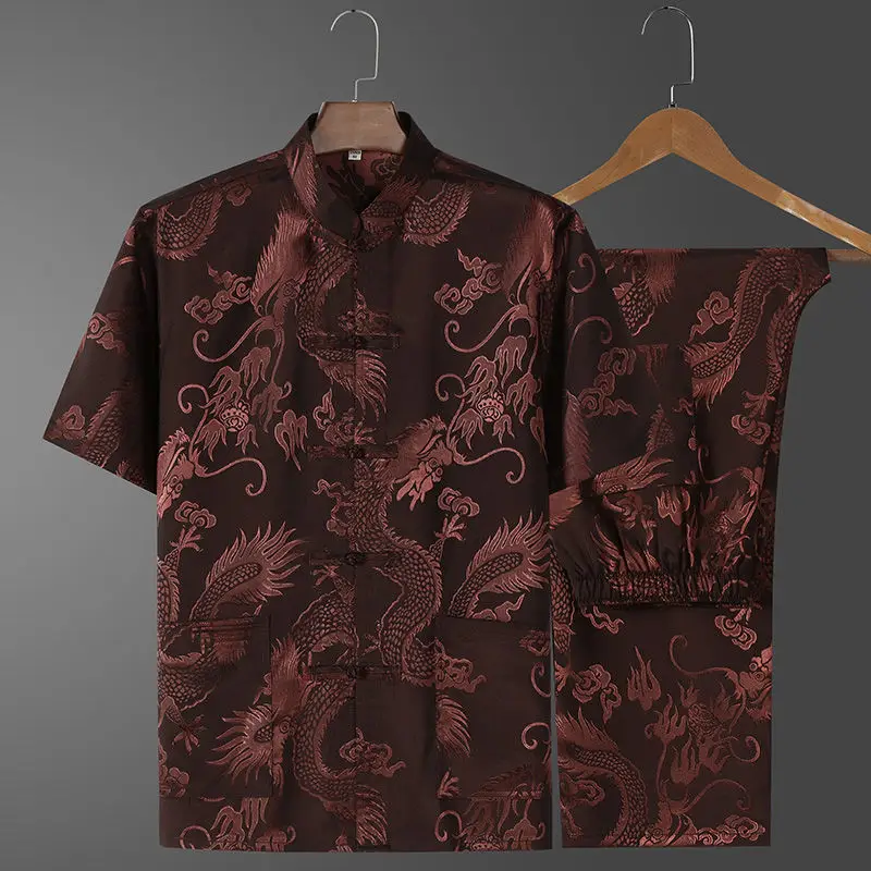 Ice Silk Chinese Tang Suit for Elderly Men