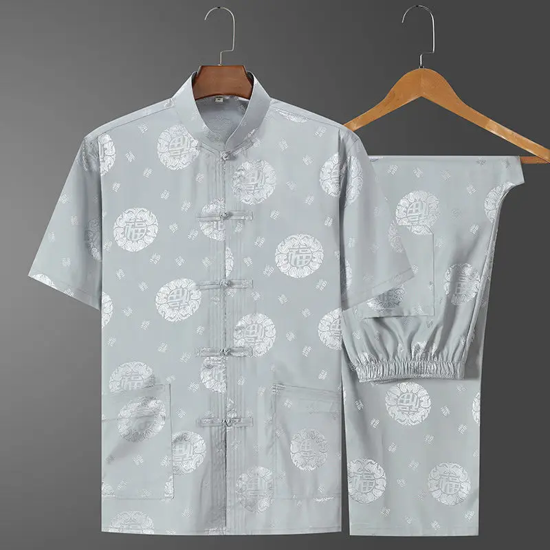 Ice Silk Chinese Tang Suit for Elderly Men