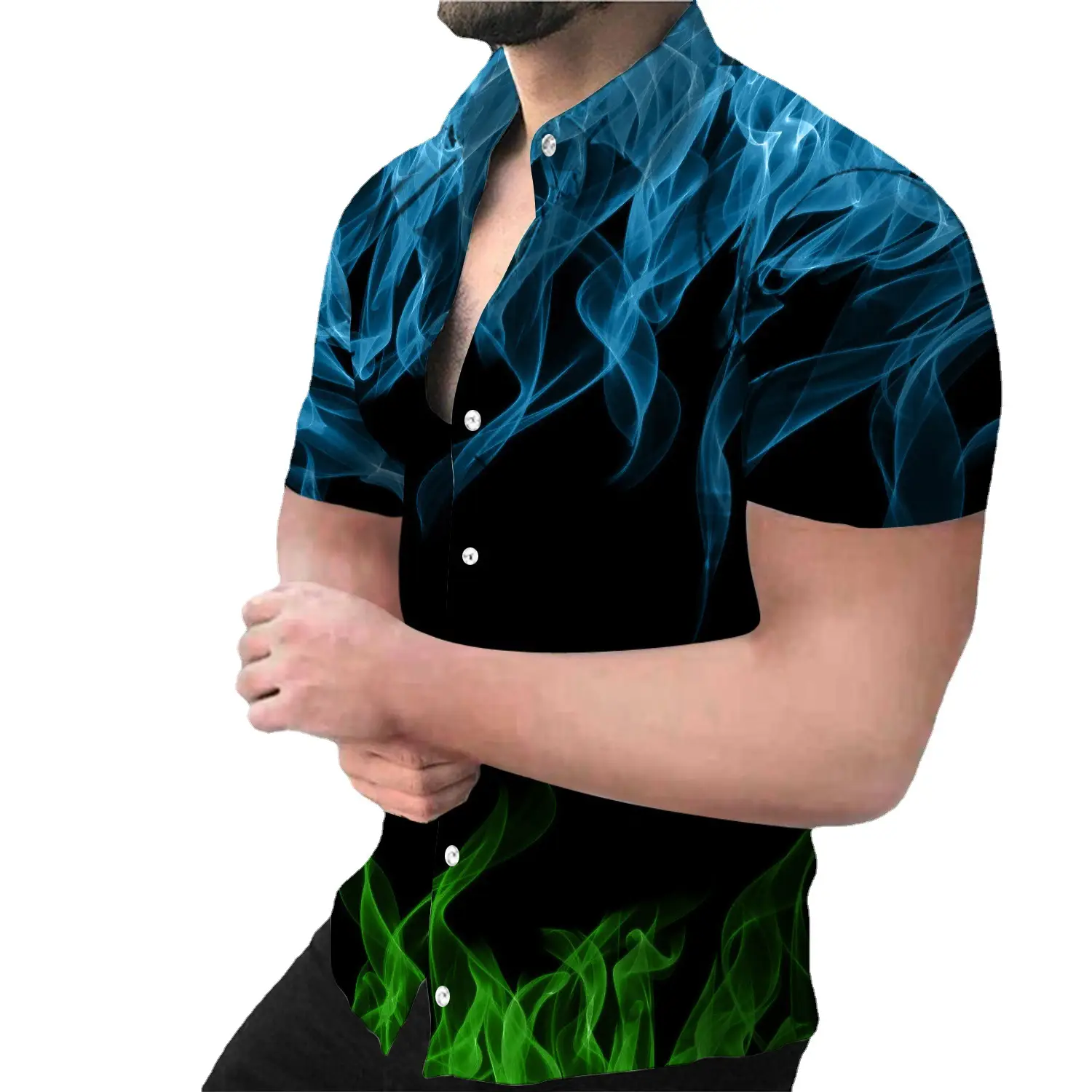 Men Black Flame Short Sleeve Shirt Large - Image 37