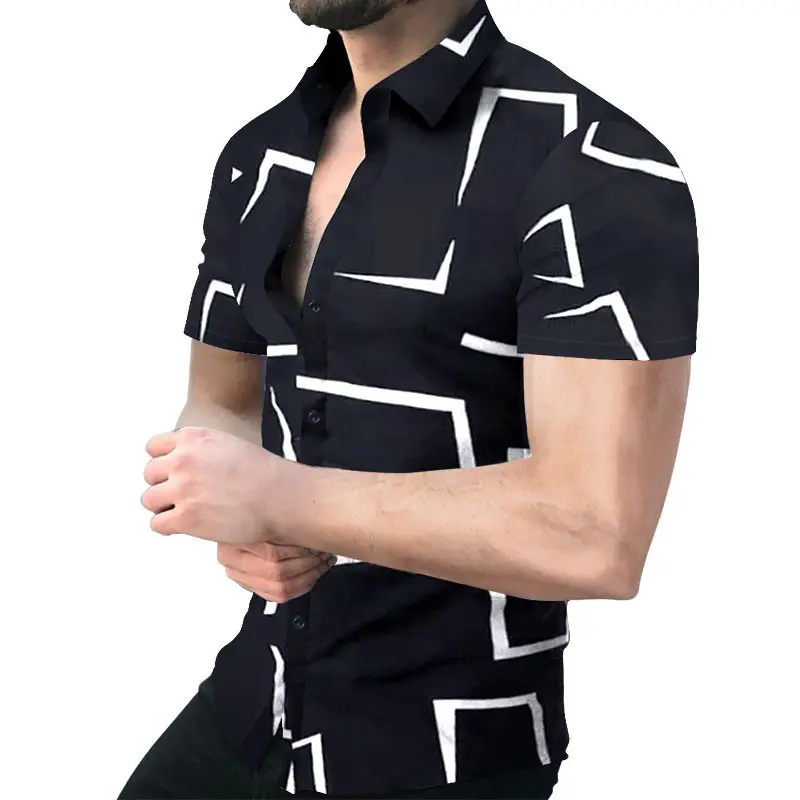 Men Black Flame Short Sleeve Shirt Large - Image 10