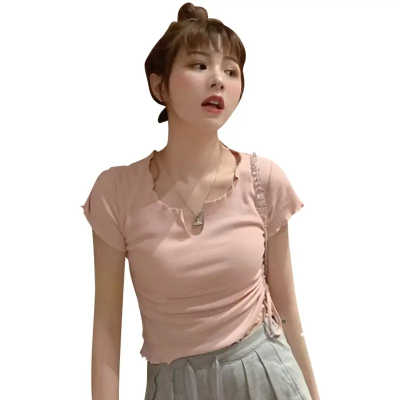 Women V-Neck Drawstring Top 2025 Summer Light Purple - Image 7