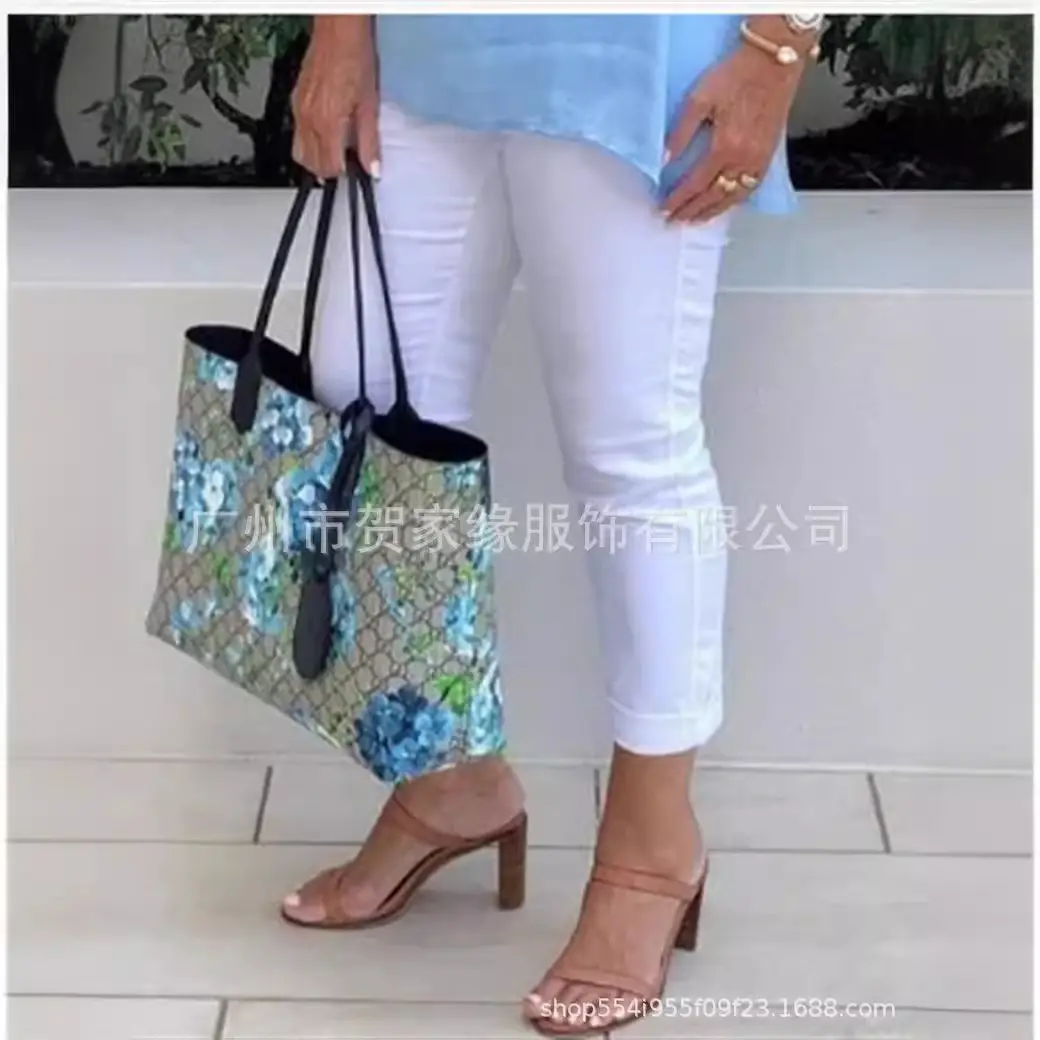 Women Cropped High Waist Elastic Slimming Pants White 2025 - Image 2