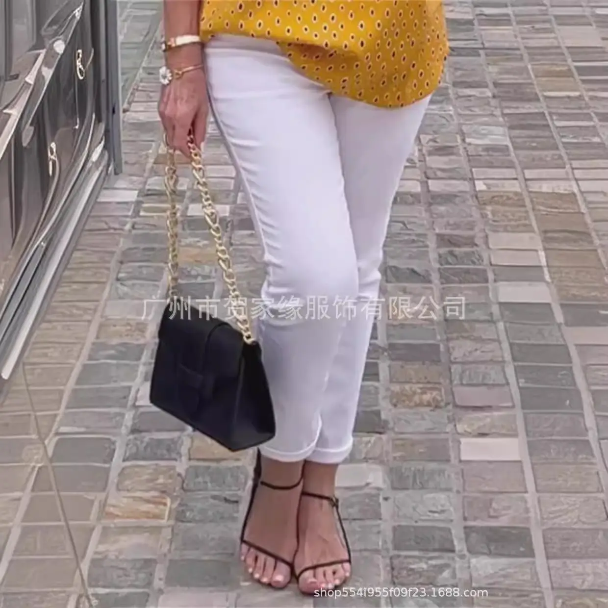 Women Cropped High Waist Elastic Slimming Pants White 2025 - Image 4