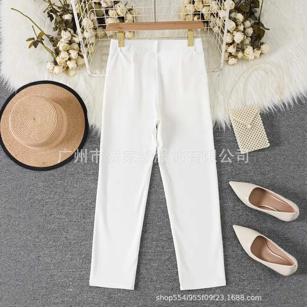 Women Cropped High Waist Elastic Slimming Pants White 2025 - Image 5