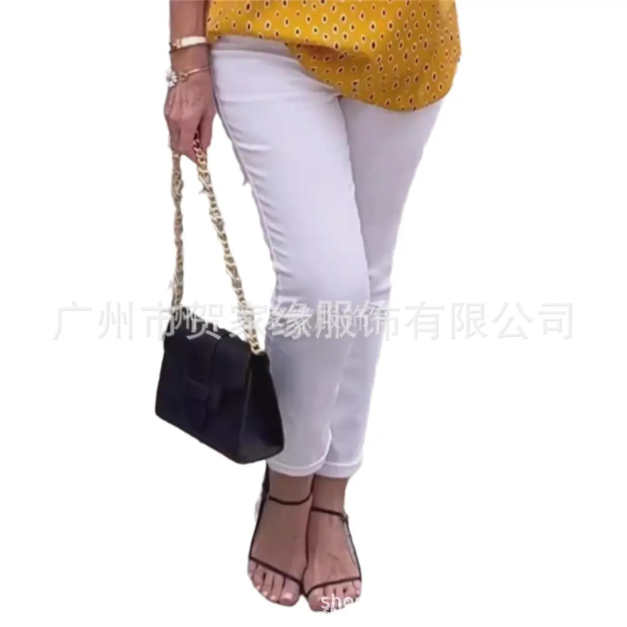 Women Cropped High Waist Elastic Slimming Pants White 2025 - Image 6