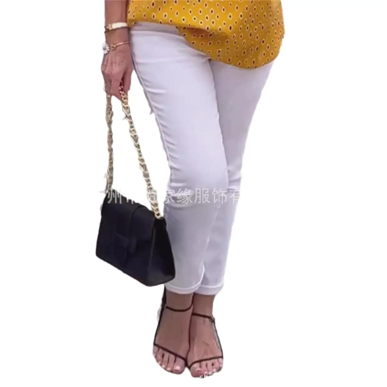 Women Cropped High Waist Elastic Slimming Pants White 2025