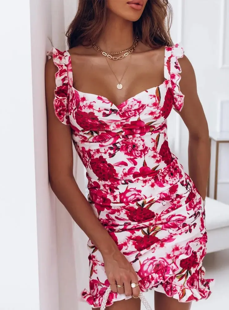 2022 V-Neck Ruffled Floral Dress Women - Image 6