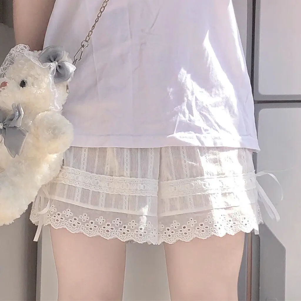 White Japanese-style Drawstring Shorts for Girls - Image 6