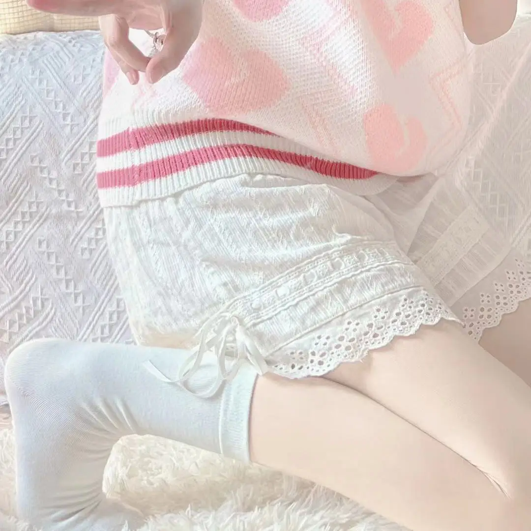 White Japanese-style Drawstring Shorts for Girls - Image 2