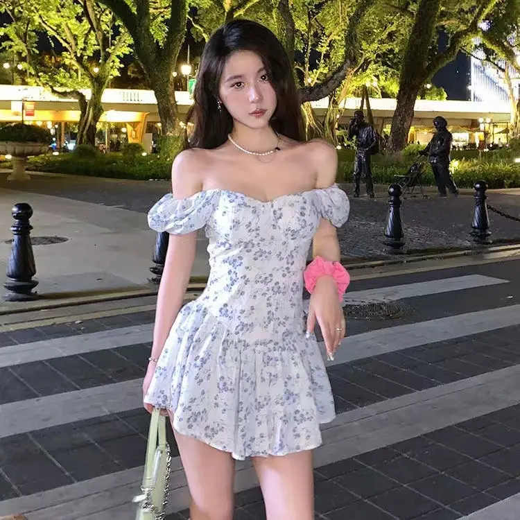 French Style Puff Sleeve Floral Dress Women Summer - Image 2