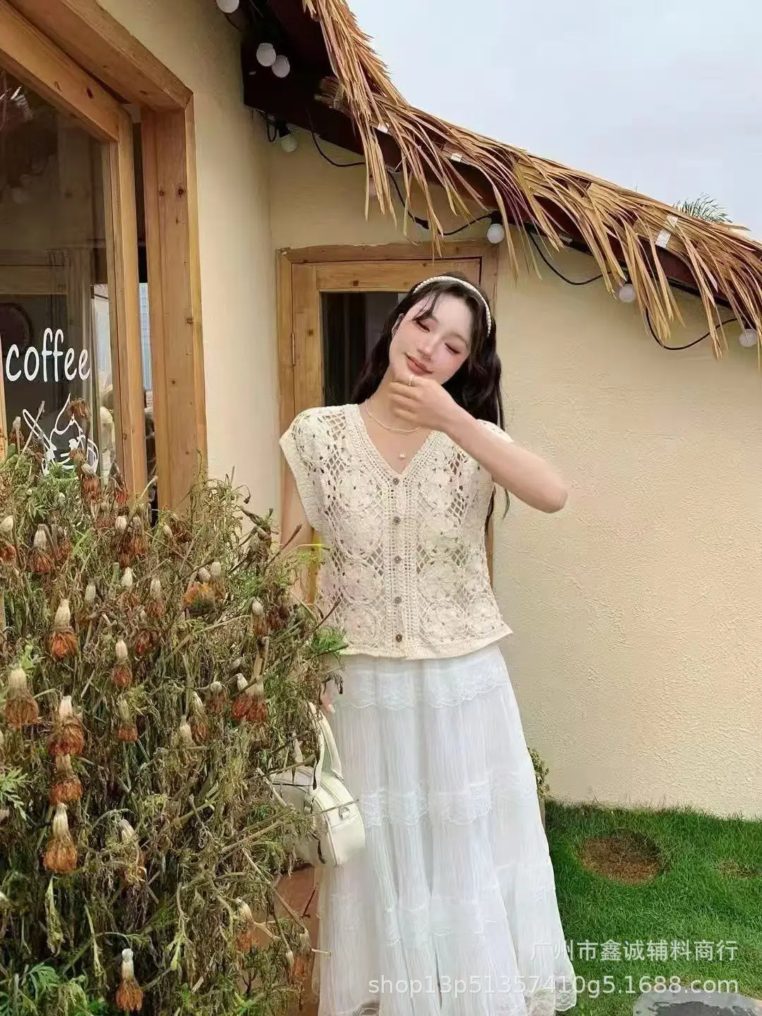 Women's Summer Crochet Lace V-neck Shirt - Image 22