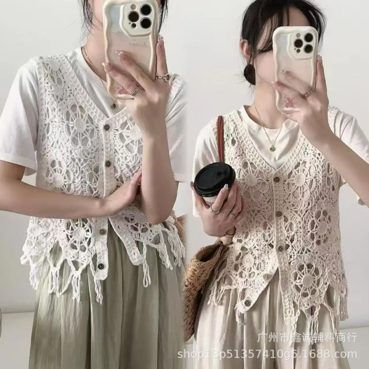 Women's Summer Crochet Lace V-neck Shirt - Image 24