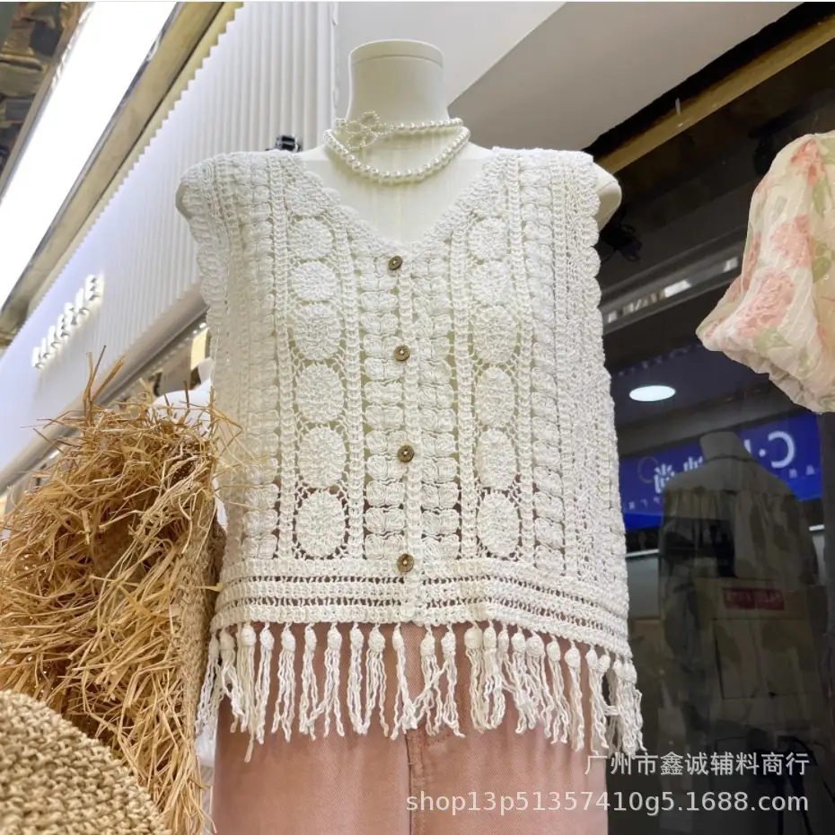 Women's Summer Crochet Lace V-neck Shirt - Image 25