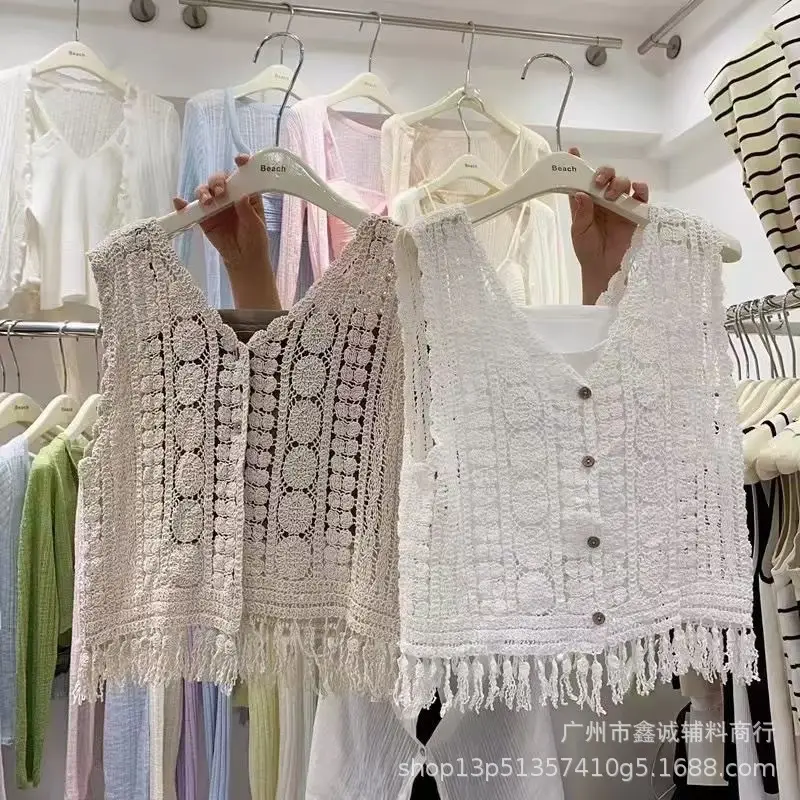 Women's Summer Crochet Lace V-neck Shirt - Image 26