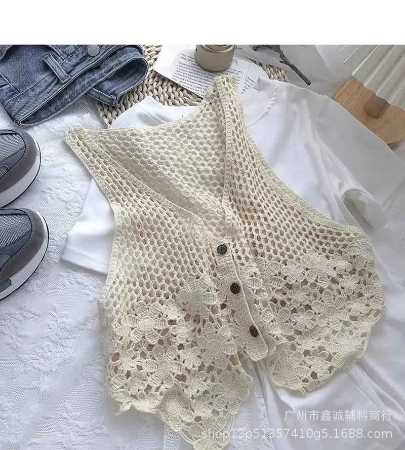 Women's Summer Crochet Lace V-neck Shirt - Image 28